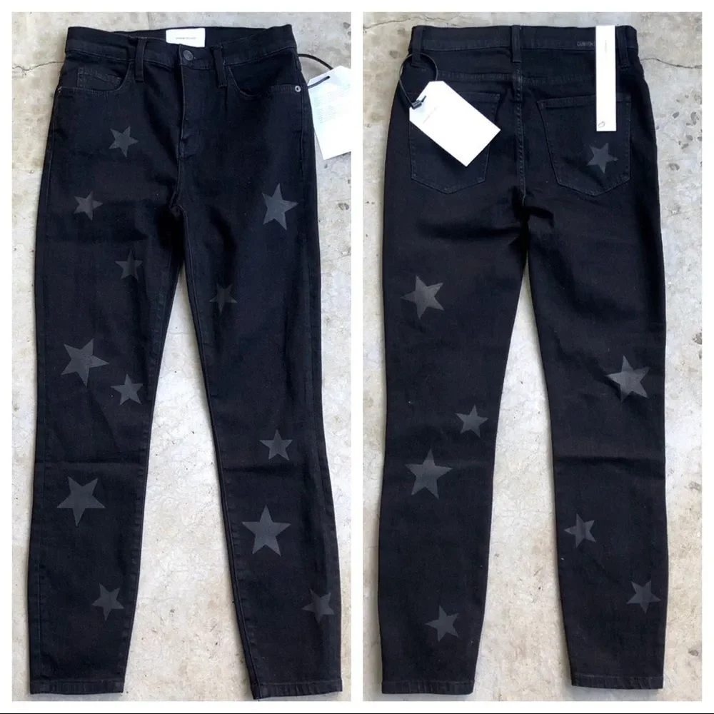 Current Elliott Vineland Star Print Skinny Jeans 27 Black High Rise Stiletto